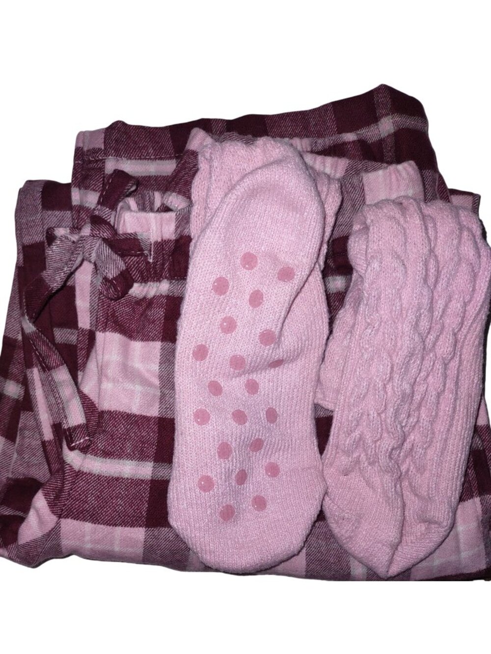 Liz Claiborne Pajama Pants & Socks Womens XS flannel Pink Burgundy plaid lot